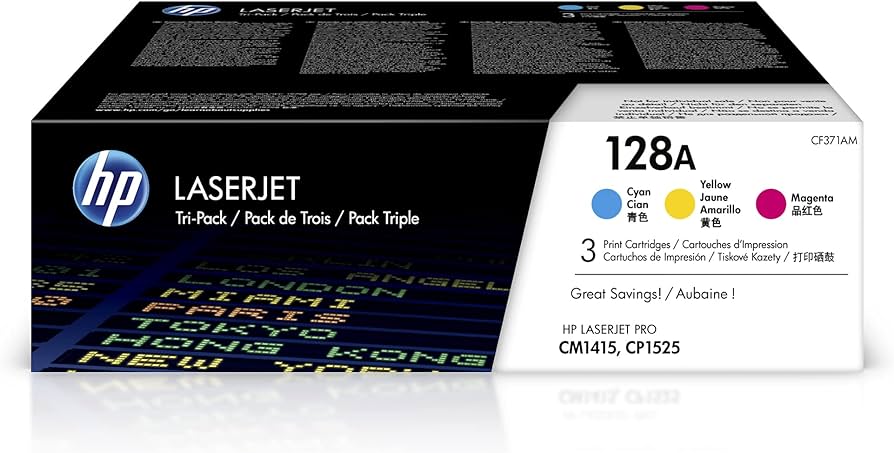 HP 128A 3-pack Cyan/Magenta/Yellow Original LaserJet Toner Cartridges ( CF371AM)